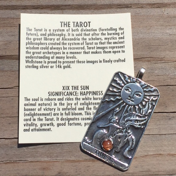 Sun Tarot Card Pendant .925 Sterling Silver w/ genuine Sunstone gem Made in USA - Picture 14 of 16